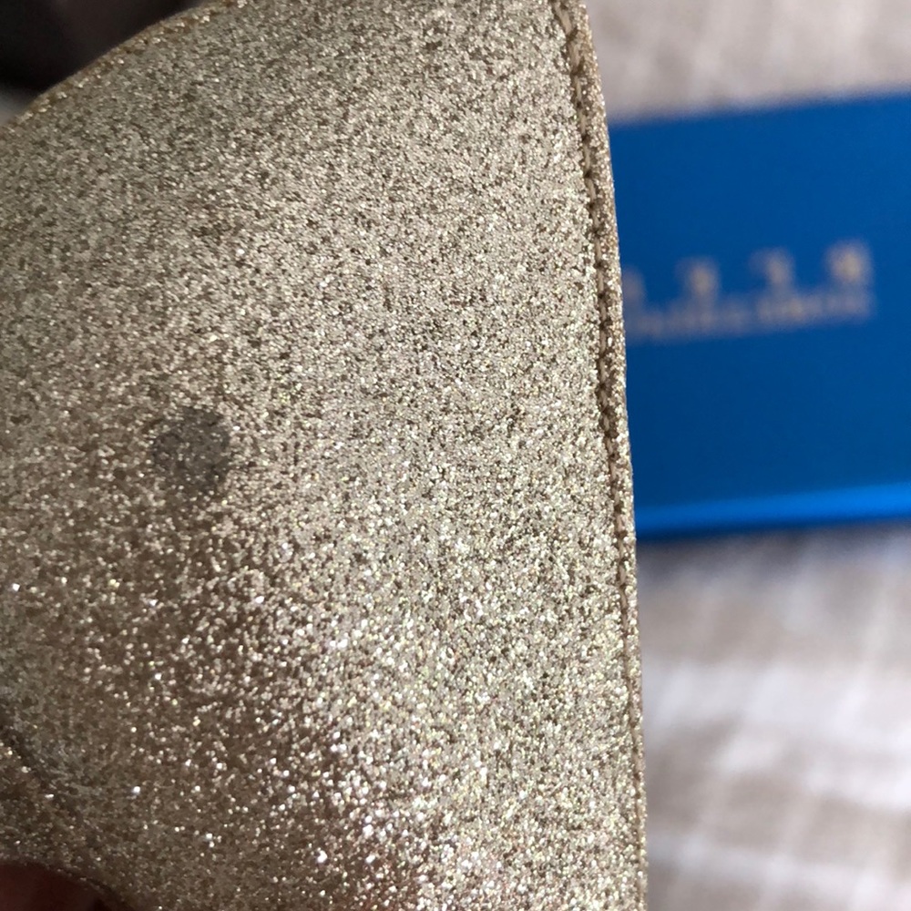 Something Bleu Covered Platform Gold Glitter Heels - image 6